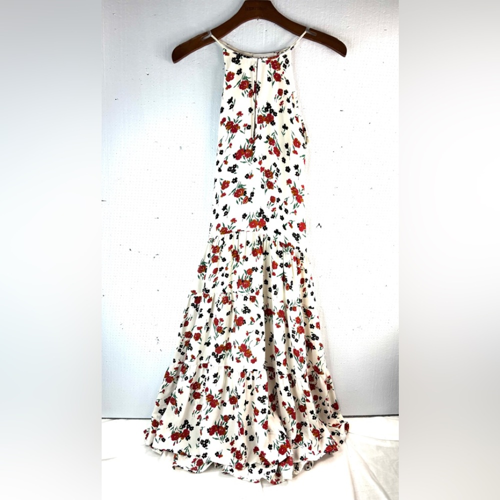 A.L.C. 2 Silk Floral Belted Maxi Dress in Cream and Red